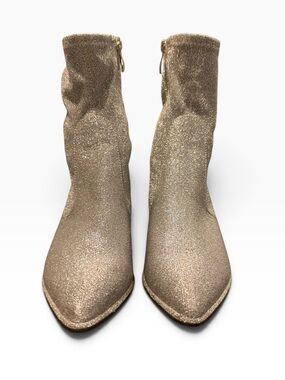 Lulus Silver Glitter Pointed Toe Ankle Boots Booties Size 8.5